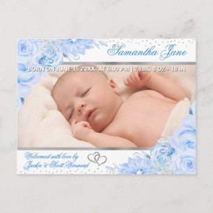 Arctic Floral Newborn Baby Photo Announcement Postcard