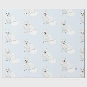 Arctic Fox Adorable Airbrush Pattern Icy Blue  Wrapping Paper
