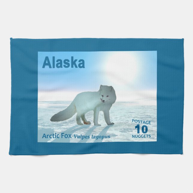 Arctic Fox - Alaska Postage Kitchen Towel (Horizontal)