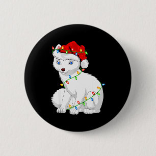 Arctic Fox Animal Lover Xmas Santa Hat Arctic Fox 2 Inch Round Button