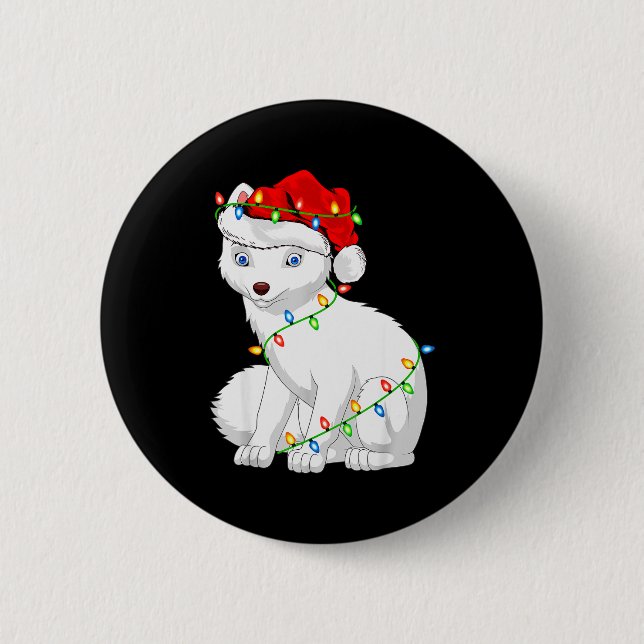 Arctic Fox Animal Lover Xmas Santa Hat Arctic Fox  2 Inch Round Button (Front)