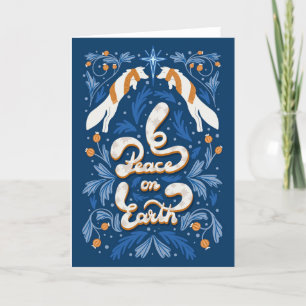 Arctic Fox Christmas in blue and orange Holiday Card