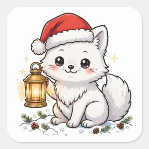 Arctic Fox Christmas Lantern Sticker