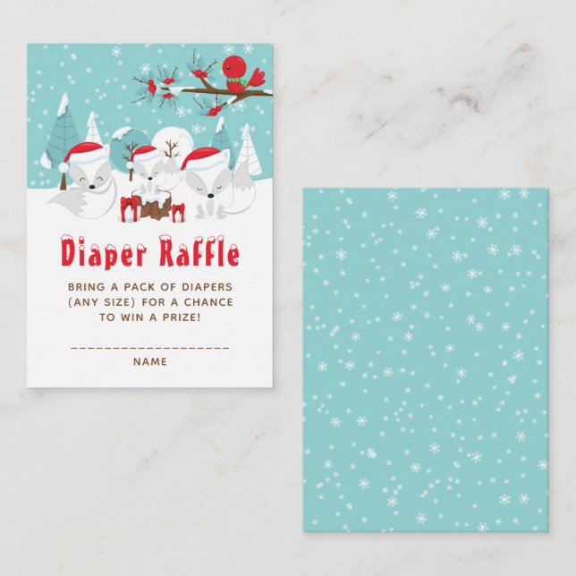 Arctic Fox Christmas Woodland Diaper Raffle Enclosure Card (Front/Back)