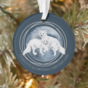 Arctic Fox Couple Winter Christmas Personalized Ornament