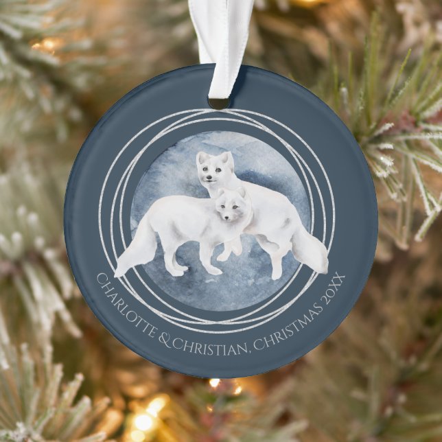 Arctic Fox Couple Winter Christmas Personalized Ornament (Tree)