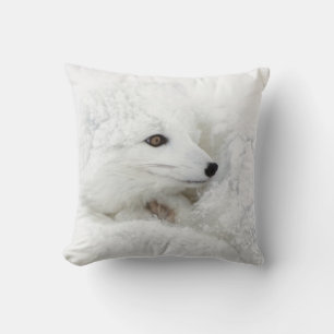 Arctic Fox curled up in winter Throw Pillow