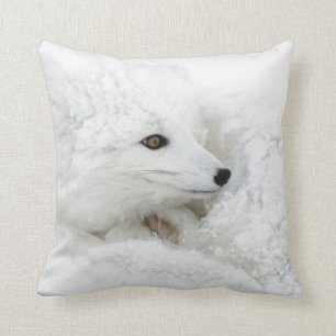 Arctic Fox curled up in winter Throw Pillow