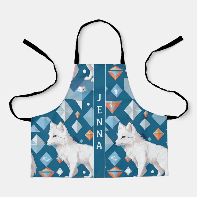Arctic Fox Geometric Colourful Custom Pattern Apron (Front)