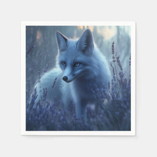 Arctic Fox in Lavender Field at Dusk Napkin