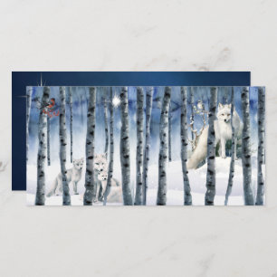 Arctic Fox in Winter Woods with Star Holiday Card