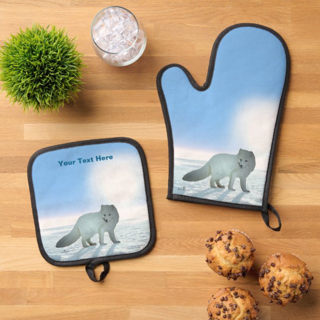 Arctic Fox Oven Mitt & Pot Holder Set (Top Down)