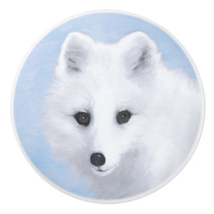 Arctic Fox Painting - Original Wildlife Art Ceramic Knob