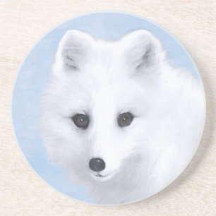 Arctic Fox Painting - Original Wildlife Art Coaster