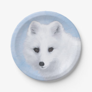 Arctic Fox Painting - Original Wildlife Art Paper Plate