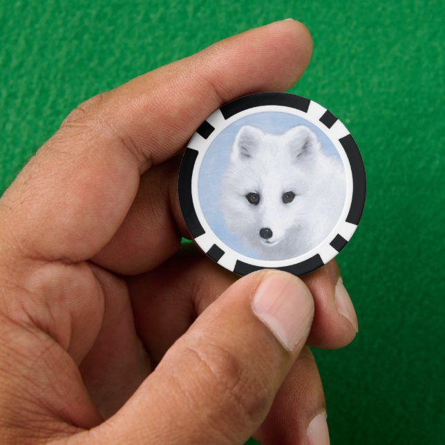 Arctic Fox Painting - Original Wildlife Art Poker Chips (Hand)
