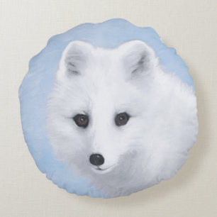 Arctic Fox Painting - Original Wildlife Art Round Pillow