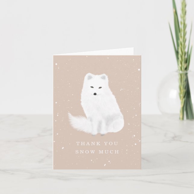 Arctic Fox Pink Winter Baby Shower Thank You Card (Front)