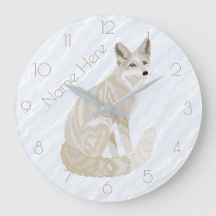 Arctic Fox Retro Chic Grey Tan Optional Numbers Large Clock