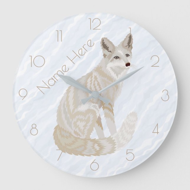Arctic Fox Retro Chic Grey Tan Optional Numbers Large Clock (Front)