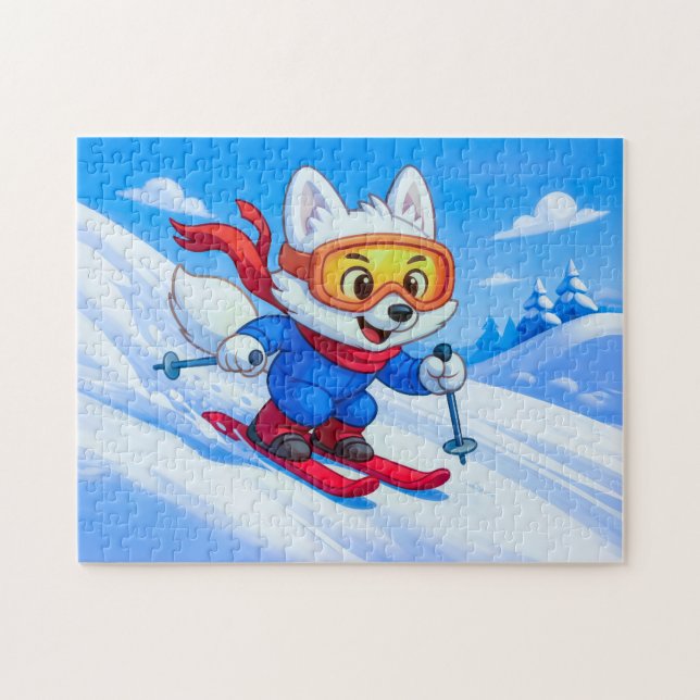 Arctic Fox Skiing Down a Snowy Mountain Jigsaw Puzzle (Horizontal)