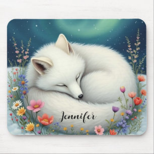 Arctic Fox Sleeping in wild flowers Personalized Mouse Pad