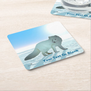 Arctic Fox Square Paper Coaster