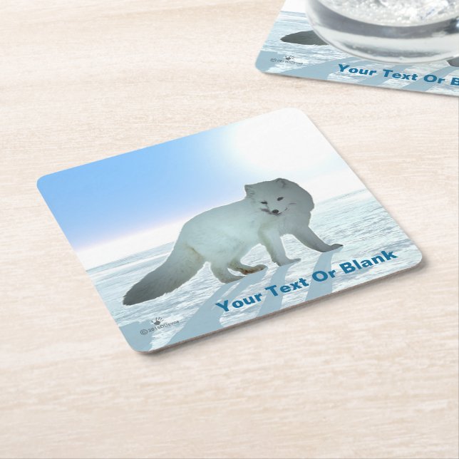 Arctic Fox Square Paper Coaster (Angled)