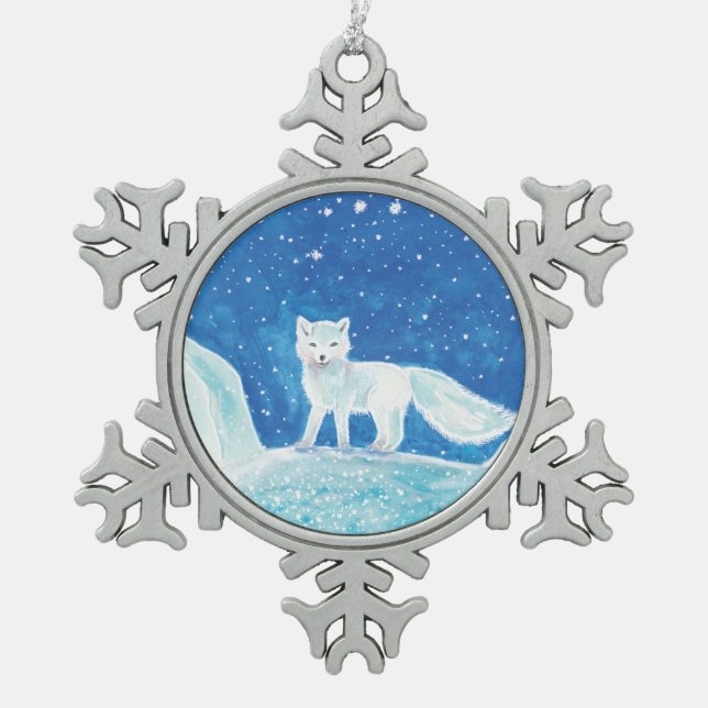 Arctic fox (Vulpes lagopus)  Snowflake Pewter Christmas Ornament (Front)