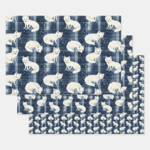 Arctic Fox Winter Christmas Tartan Plaid Pattern 2 Wrapping Paper Sheet