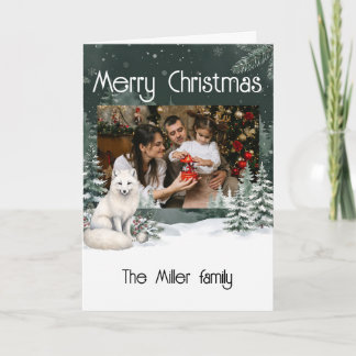 Arctic Fox Winter Forest Custom Photo Christmas Card