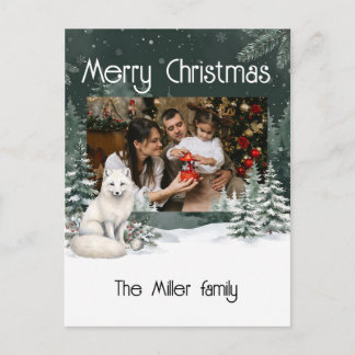 Arctic Fox Winter Forest Custom Photo Christmas Holiday Postcard