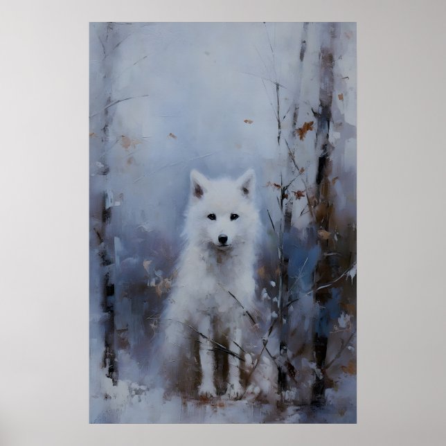 Arctic Fox Winter Snow Landscape, Moody Wall Art (Front)