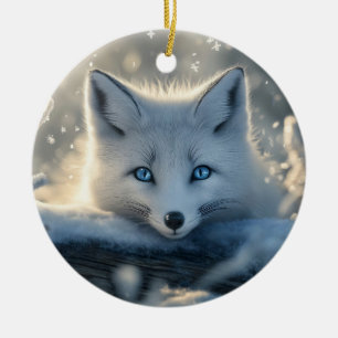Arctic Fox with Mesmerizing Blue Eyes  Ceramic Ornament