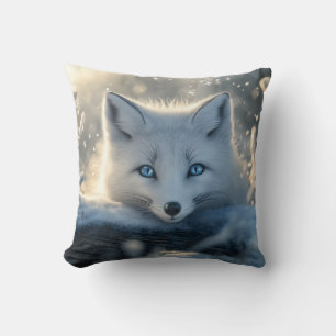 Arctic Fox with Mesmerizing Blue Eyes Throw Pillow