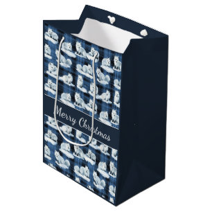 Arctic Foxes Winter Christmas Tartan Plaid Pattern Medium Gift Bag
