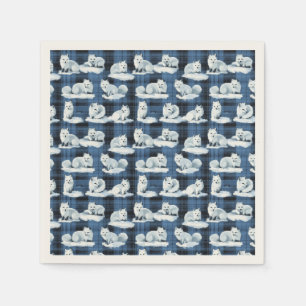 Arctic Foxes Winter Christmas Tartan Plaid Pattern Napkin