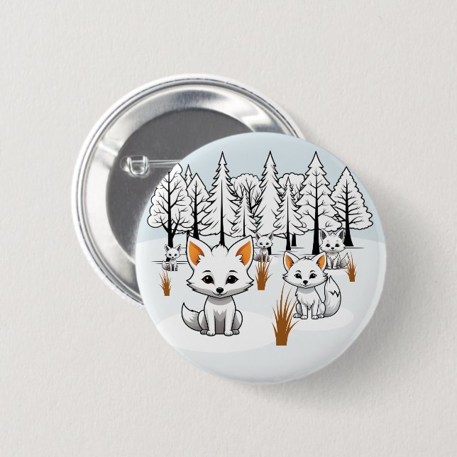 Arctic Foxes - Winter Landscape 2 Inch Round Button (Front & Back)