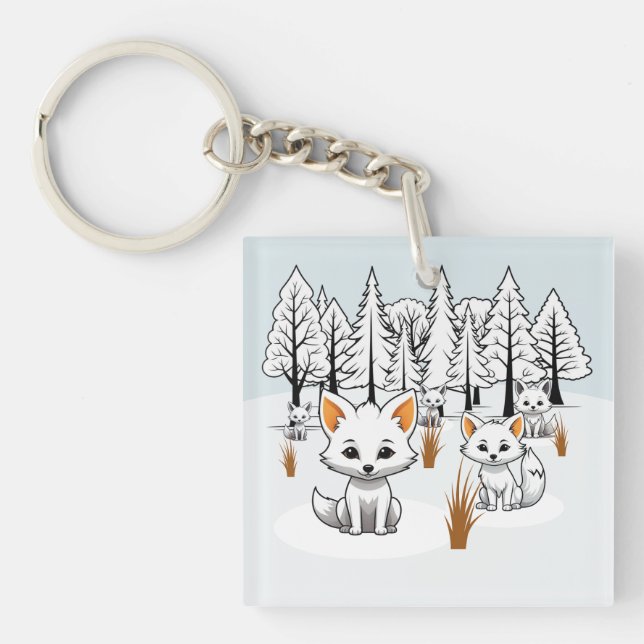 Arctic Foxes - Winter Landscape Keychain (Front)
