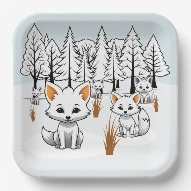 Arctic Foxes - Winter Landscape Paper Plate (Front)