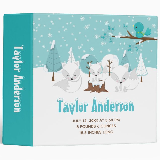 Arctic Foxes Winter Wonderland Birth Statistics Binder (Front/Spine)