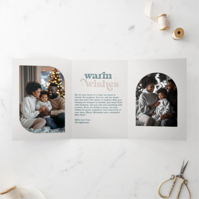 Arctic Glow Cozy Vibes Retro Christmas Photo Tri-Fold Holiday Card (Inside)