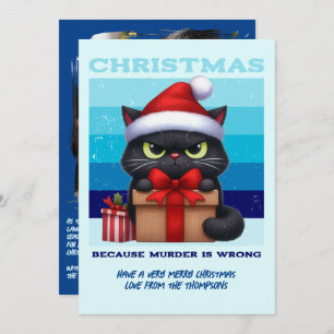 Arctic Glow Funny Cat Retro Christmas Photo Holiday Card