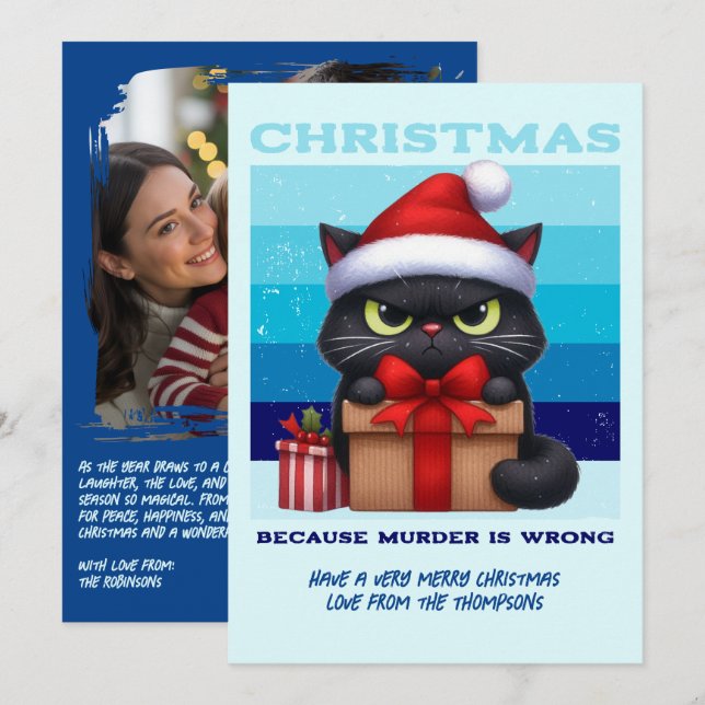 Arctic Glow Funny Cat Retro Christmas Photo Holiday Card (Front/Back)