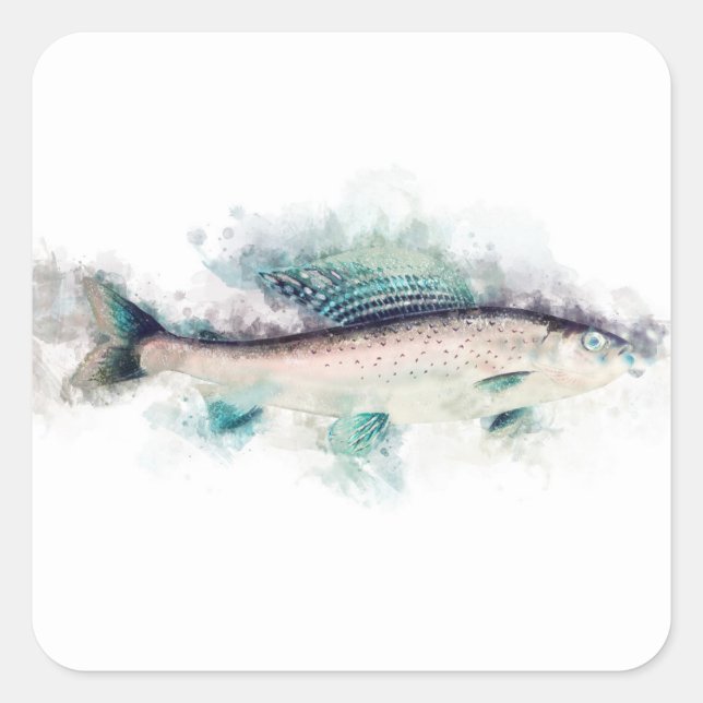 Arctic grayling Watercolor Salmon Fisherman Art Square Sticker (Front)
