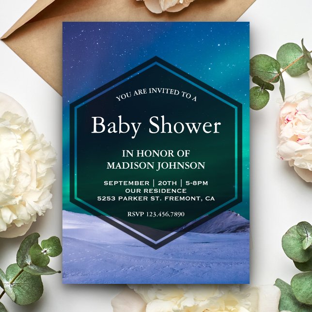 Arctic Ice Aurora Polar Lights Baby Shower Invitation (Creator Uploaded)