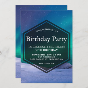 Arctic Ice Aurora Polar Lights Birthday Party Invitation