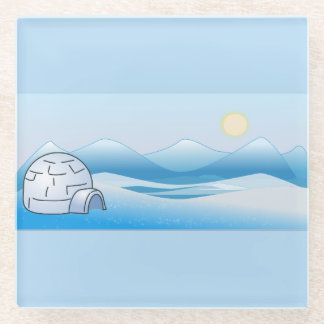 Arctic Igloo Blue Glass Coaster