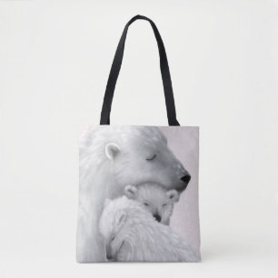 Arctic Love: Polar Bear Family in Pink Hues Tote Bag