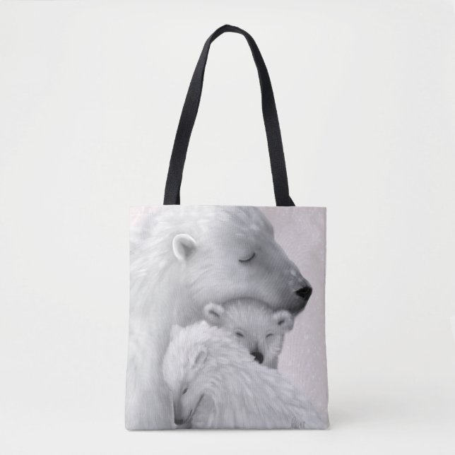 Arctic Love: Polar Bear Family in Pink Hues Tote Bag (Front)